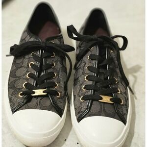 Coach Empire Outline Sneakers Womens SZ 10B Black/Smoke Signature Canvas, Logos